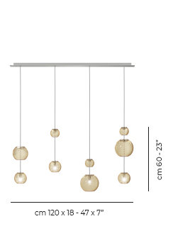 Oto Suspension Lin Smoky Striped Mirrored Steel G9 Ul, Amber, Satin Nickel