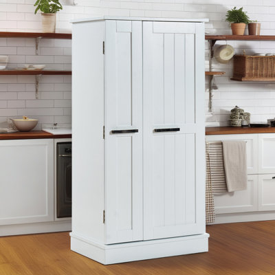 White Freestanding Pantry Cabinet – Adjustable Shelves & Door Storage for Kitchen & Dining