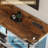 Farmhouse Coffee Bar With Storage,  Sofa Table With Sliding Barn Door White Coffee Buffet Cabinet With Charger Station, Console Table With Bottom Open Shelf, For Living Room