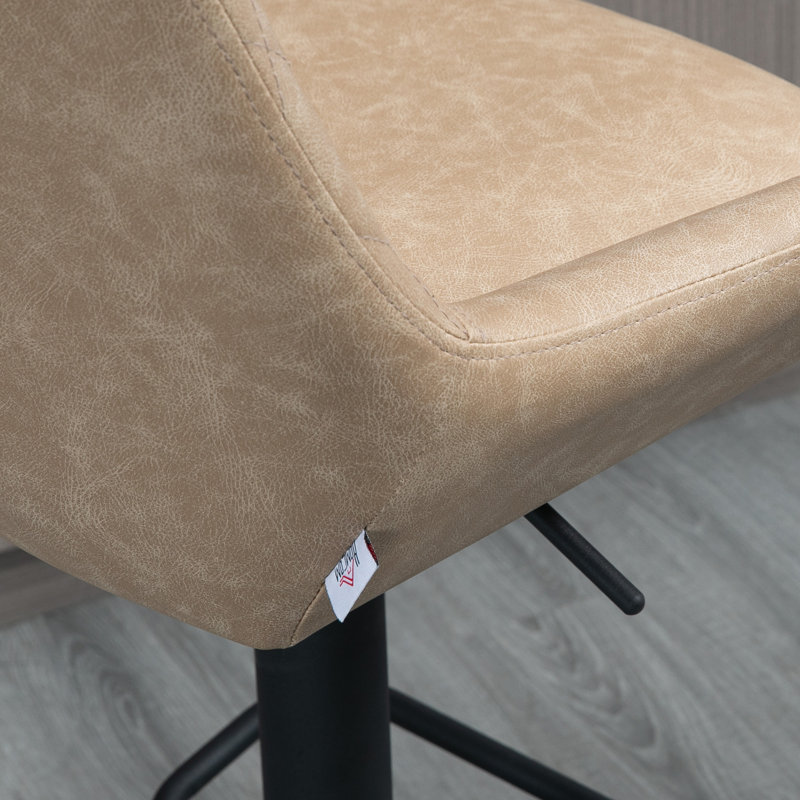 Swivel Upholstered Adjustable Height Counter Stool with Metal Frame, Light Khaki