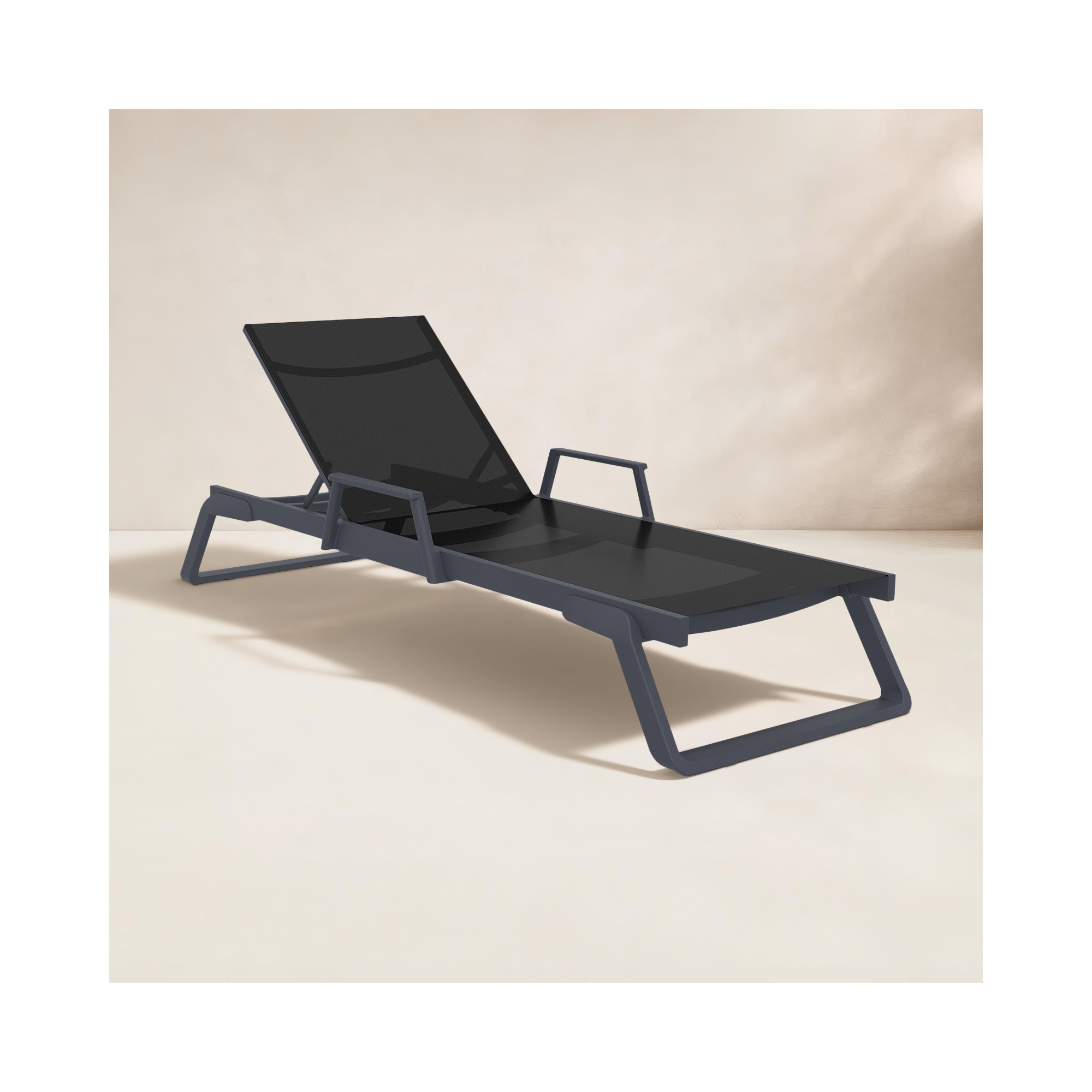 Genelda Outdoor Chaise Lounge, Dark Gray/Black