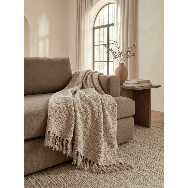 Cozy Hand Woven Throw Blanket, Beige