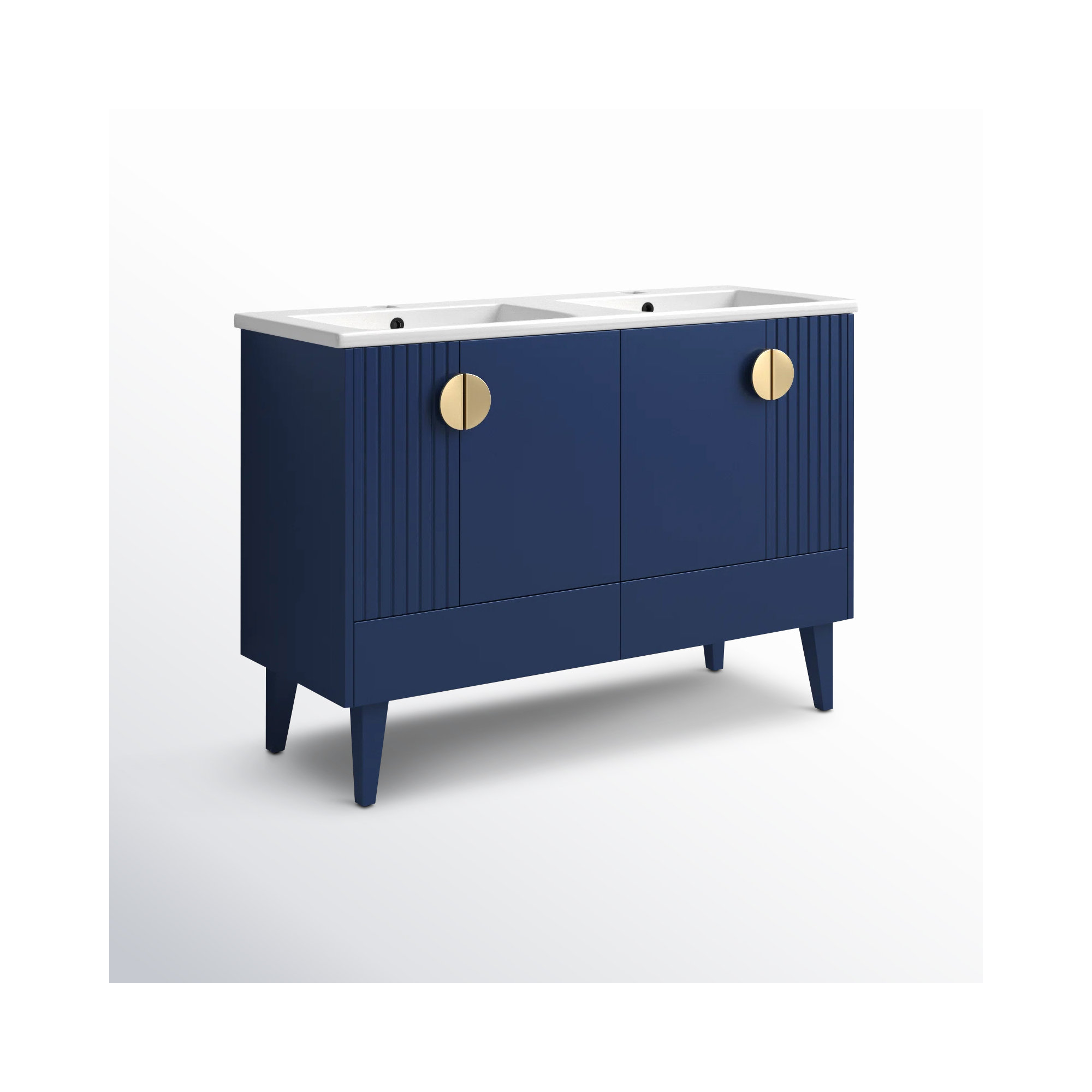 Saimah 47.25'' Double Bathroom Vanity, Navy Blue, Satin Brass