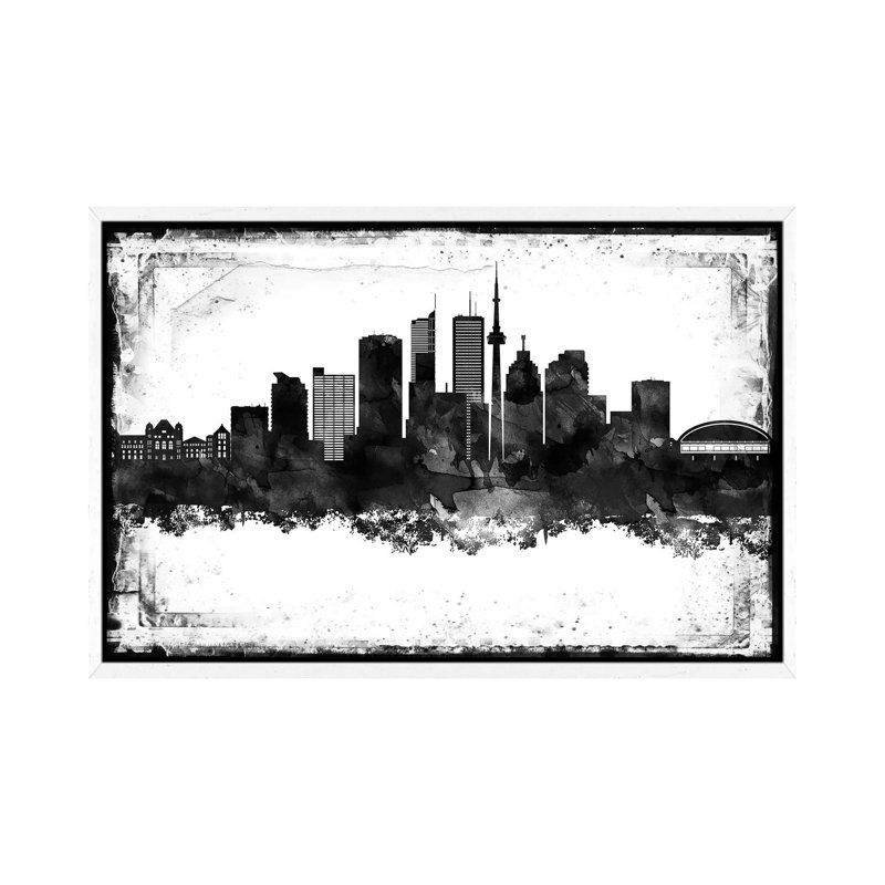 Toronto Black and White Framed Skylines 1 Piece Wall Art on Canvas, 66.04cm H x 101.6cm W x 3.81cm D, White Framed