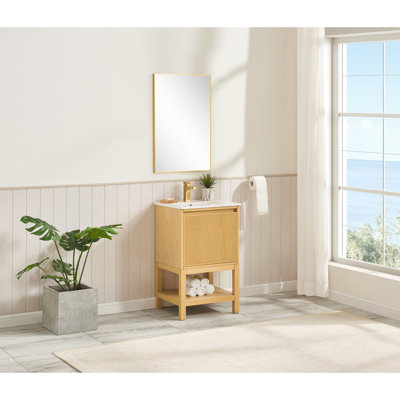Meuble-lavabo pré-assemblé en bois de frêne de 20 po, tablette réglable, lavabo facile à nettoyer, pieds d'armoire amovibles, meuble-lavabo massif blanc et compact pour petite salle de bain, deux en céramique minimaliste