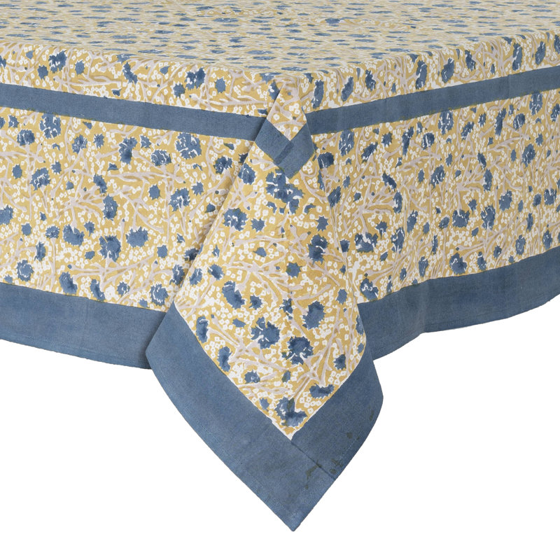Meadows Handmade Floral Tablecloth, 128" x 71", Blue/Green