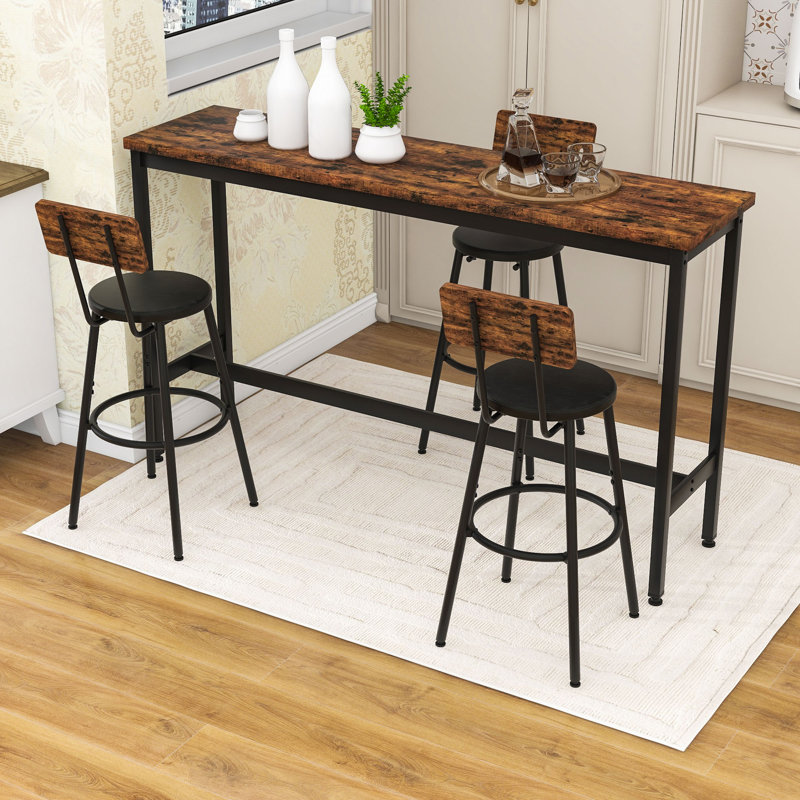 4-Piece Space-Saving Dining Table Set with Upholstered Chairs and Metal Frame  for Small Space, Rustic Brown