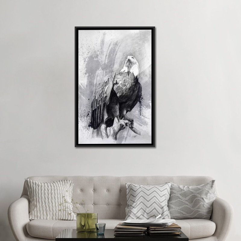 « chauve eagle drawing », reproduction d’impression sur toile, H 26 po x l 18 po x P 1,5 po, Toile avec cadre noir