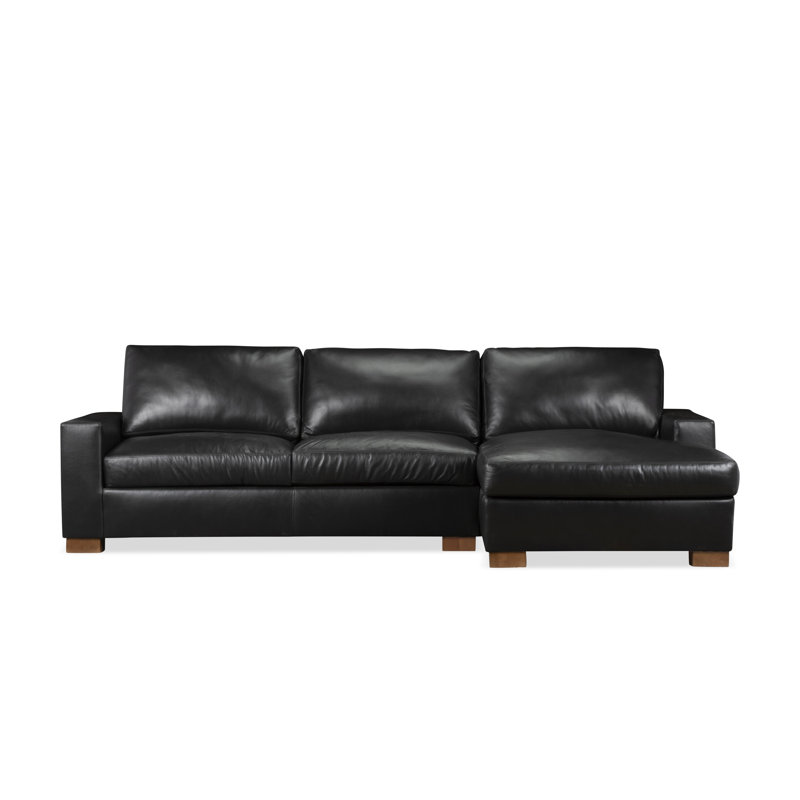 Canapé modulaire en cuir véritable 2 pièces Jonie, Orienté à droite, Cuir Cordoba Noir