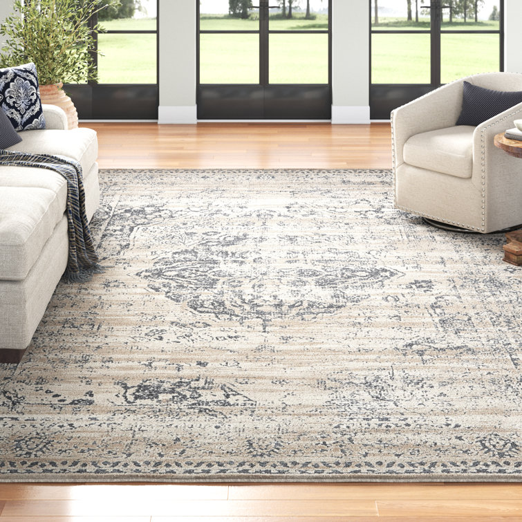 Arkeen Oriental Dark Blue/Beige/Ivory/Gray Area Rug