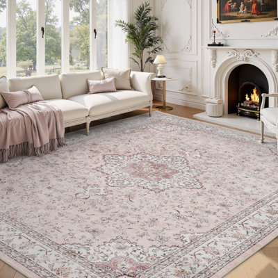 Floral Pink Non-Slip Washable Area Rug