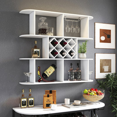 Large Wall Mounted 3 Tier Rustic Bottle Wine Rack,Multifunctional Wooden Wall Mounted Wine Rack,Storage Rack With Wine Glass Holder,Mounted Wall Stor