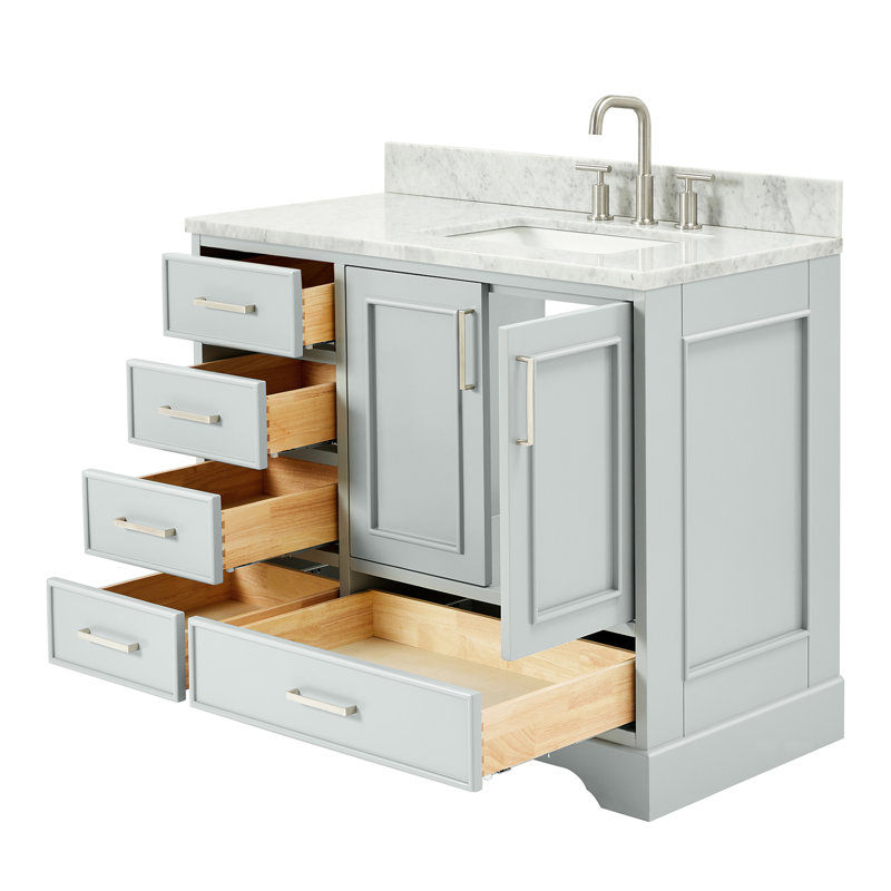 43'' Single Bathroom Vanity with Carrara Marble Top, Gray