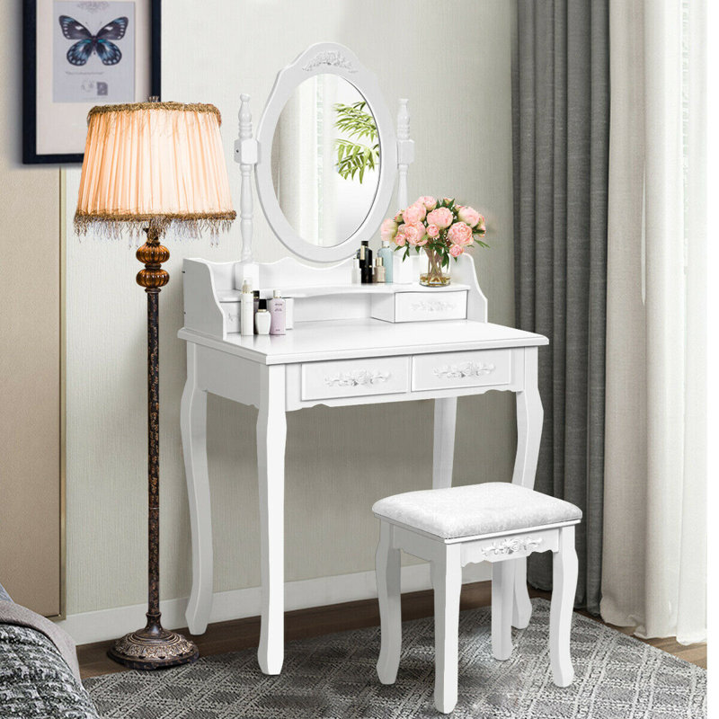 Dressing Table with Mirror, White