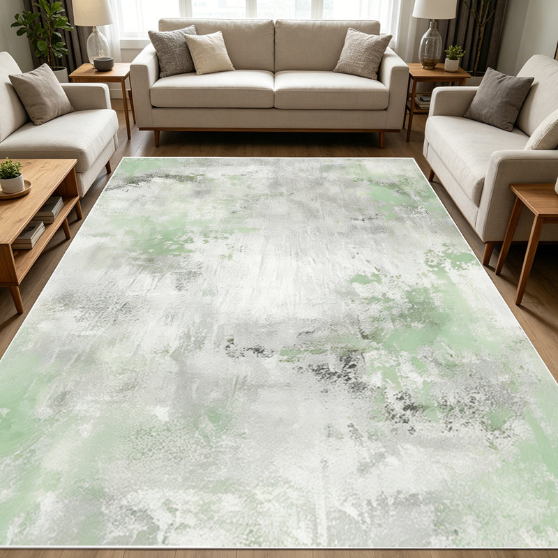 1PC Vintage Distressed Muted Sage Green Neutral Abstract Watercolor area rugs for Living Room, Soft and Comfortable, Suitable for all seasons, easy-to-maintain, machine washable Indoor floor mat, Under Table Farmhouse suitable for dining room,