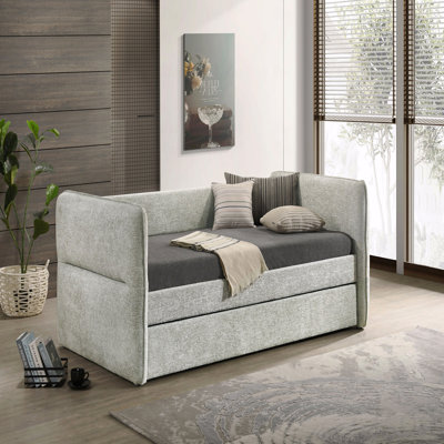 1Pc Modern Daybed Pull Out Trundle Button Tufted Nailhead Trim Bedroom Living Room Furniture