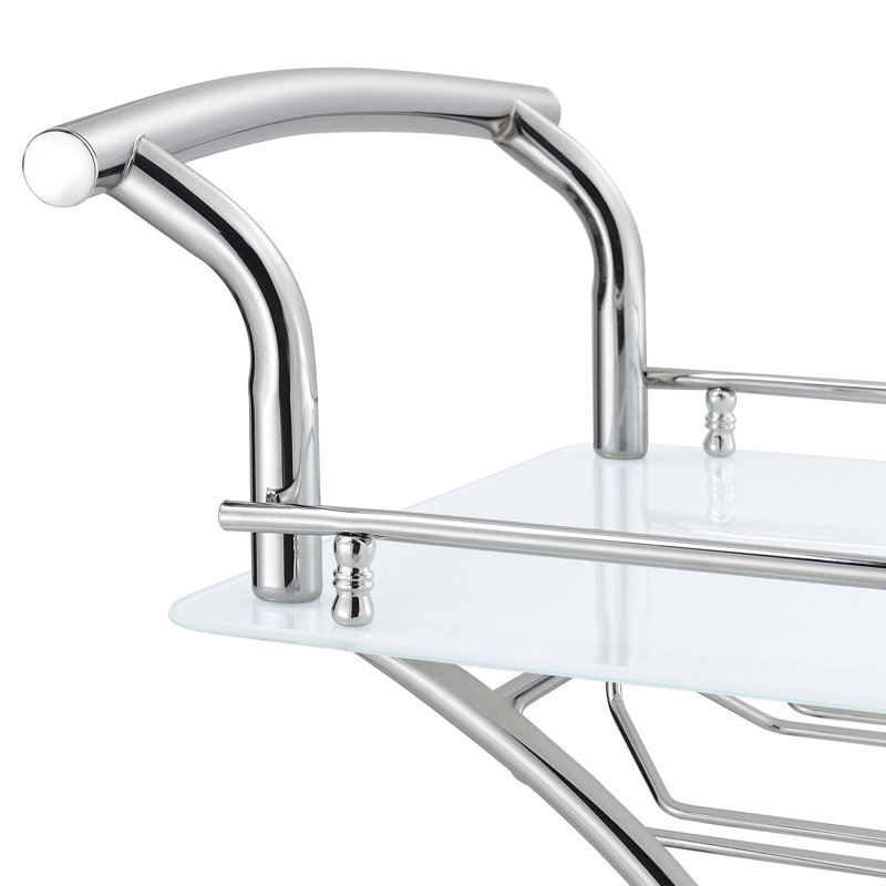 Chariot 2 barres blanc avec tablette en verre, porte-verres à pied et trois porte-bouteilles de vin, décor fonctionnel de salle à manger, tablette en métal de 34,55 pouces de hauteur, blanc, pour installation nécessaire, finition, profondeur 15,45