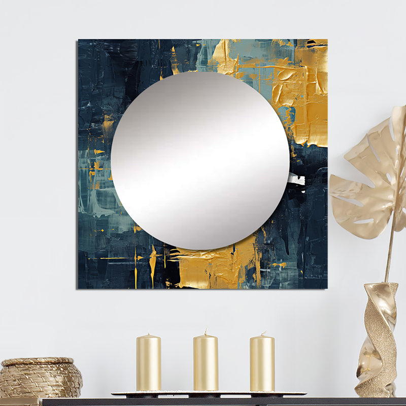 «Abstraction on Retro Blue II», art mural abstrait avec miroir carré, 29 po x 29 po