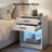 Modern Gray Nightstands with Multi-color RGB LED Lights & Charging Station, 2 Drawers & Open Shelf in Minimalist Style-1441720300