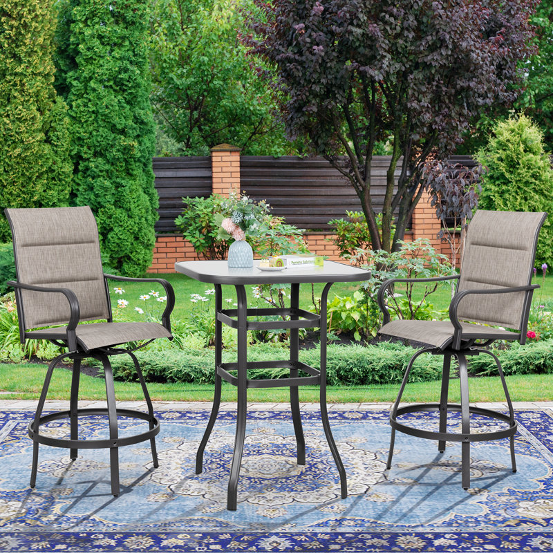 3-piece patio rotating bar set, Brown