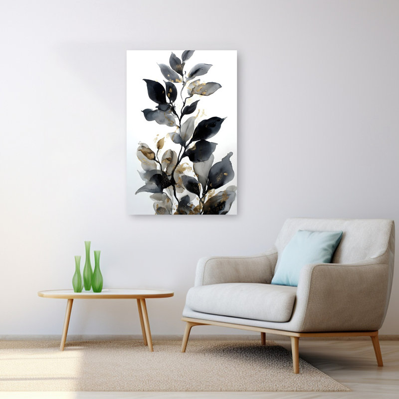 «Elegant Leaves», art moderne abstrait, plante naturelle, 48" H x 32" W