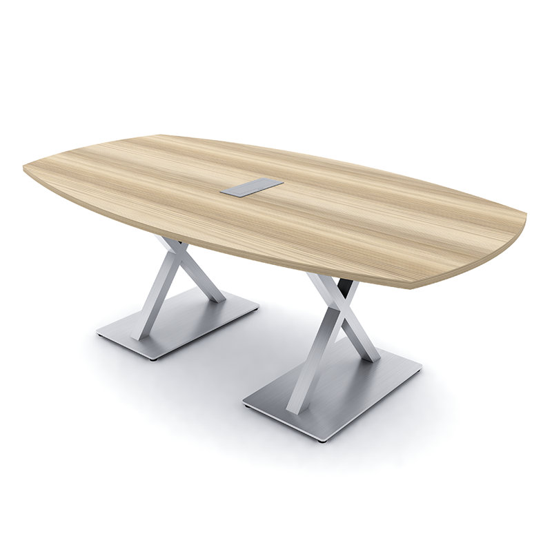 Table de conférence Pavert Arc Boat avec base en X en métal | Unité électrique, Blond blond cendré, Argent argent