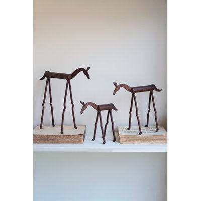 Kalalou Rustic Iron Horse Statues 12" H Tabletop Decor Set of 3
