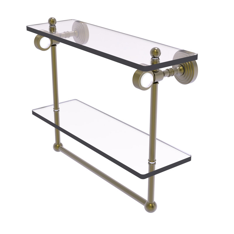 Jarrell 2 Piece Glass Tiered Shelf with Towel Bar, 13" H x 16" W x 5.12" D, Antique Brass