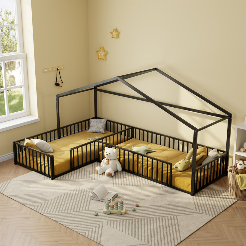 Double  L-Shaped Montessori Bed, Black