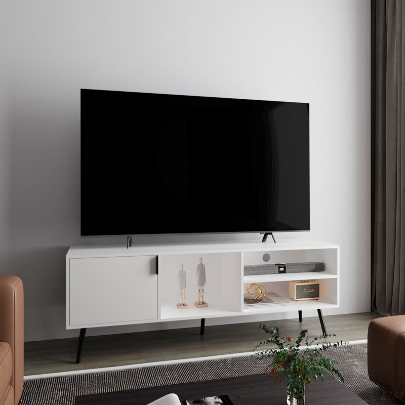 TV Stand, 1 Door, 3 Shelves (TV Stand), White