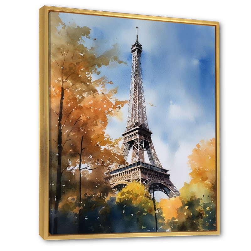 Tour Eiffel pastel à Paris I - Reproduction, H 20 po x l 12 po x P 1 po, Cadre flottant doré