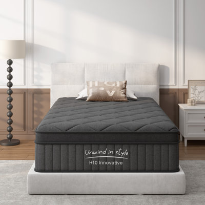 Mattress Twin Size 12 Inch, Mattress with Gel Memory Foam and Pocket Springs, Euro Top Medium Firm, Black