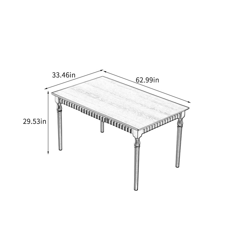 Table de salle à manger en bois massif rétro français., H 29,53 po x L 62,99 po x l 33,46 po