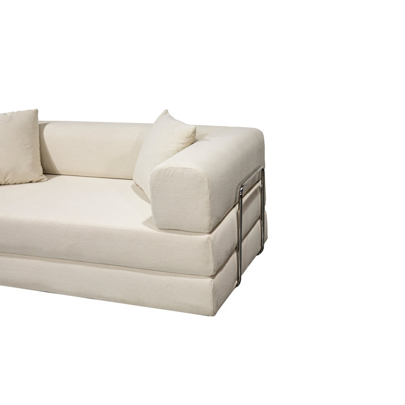 Lit double large en velours côtelé beige, éponge pure à haute élasticité, velours à fines rayures, 2 sièges pour l'espace de vie principal, deux coussins moelleux en velours,