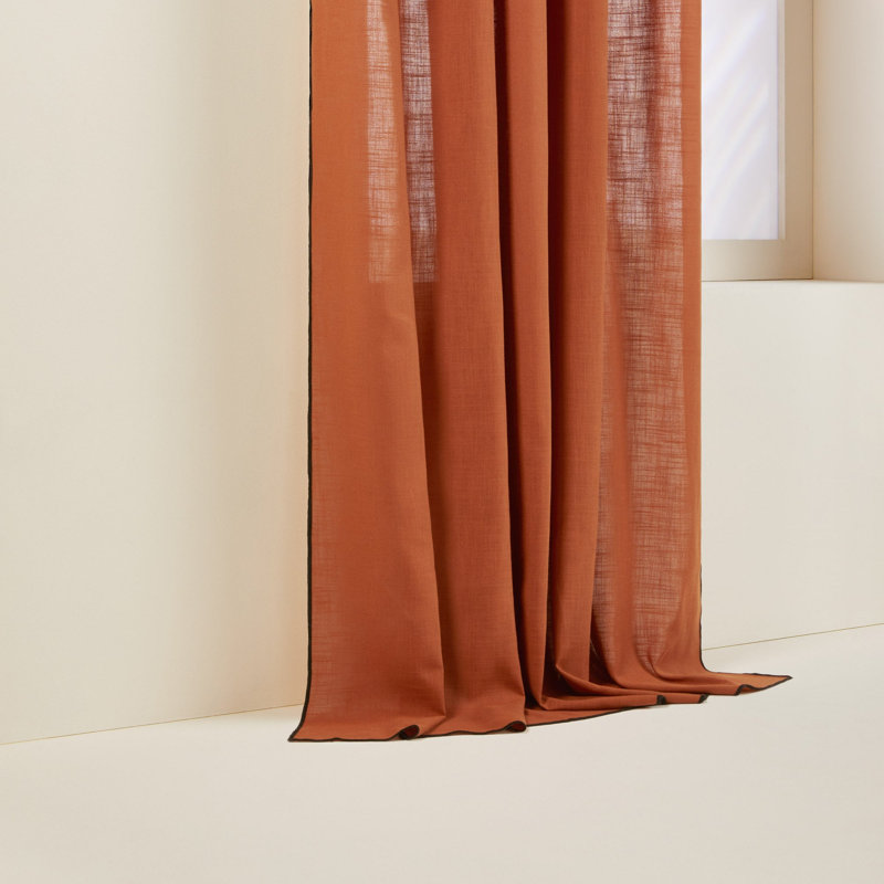 Carlina Semi Sheer Curtain Panel Pair, Width 145 x Drop 300cm, Mid Brown/Black