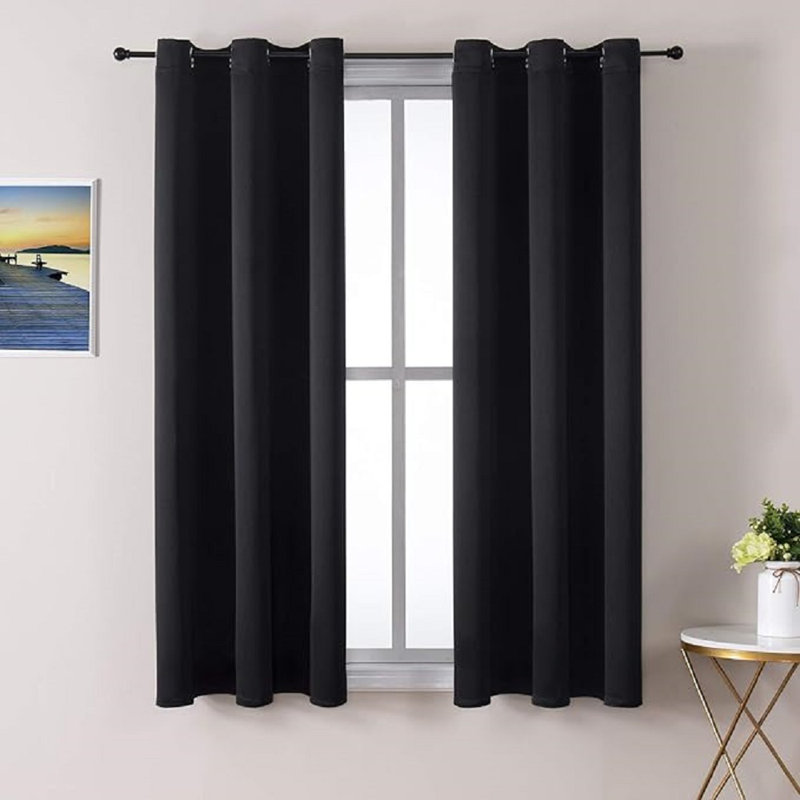 Siffre Pair Eyelet Blackout Window Curtains, Black, 90cm Width x 274.32cm Drop