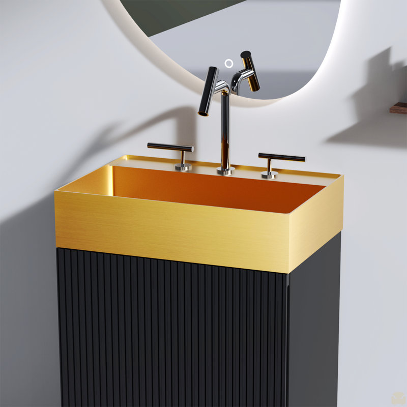 Lavabo intégré en acier inoxydable 304 brossé avec 3 trous de robinet