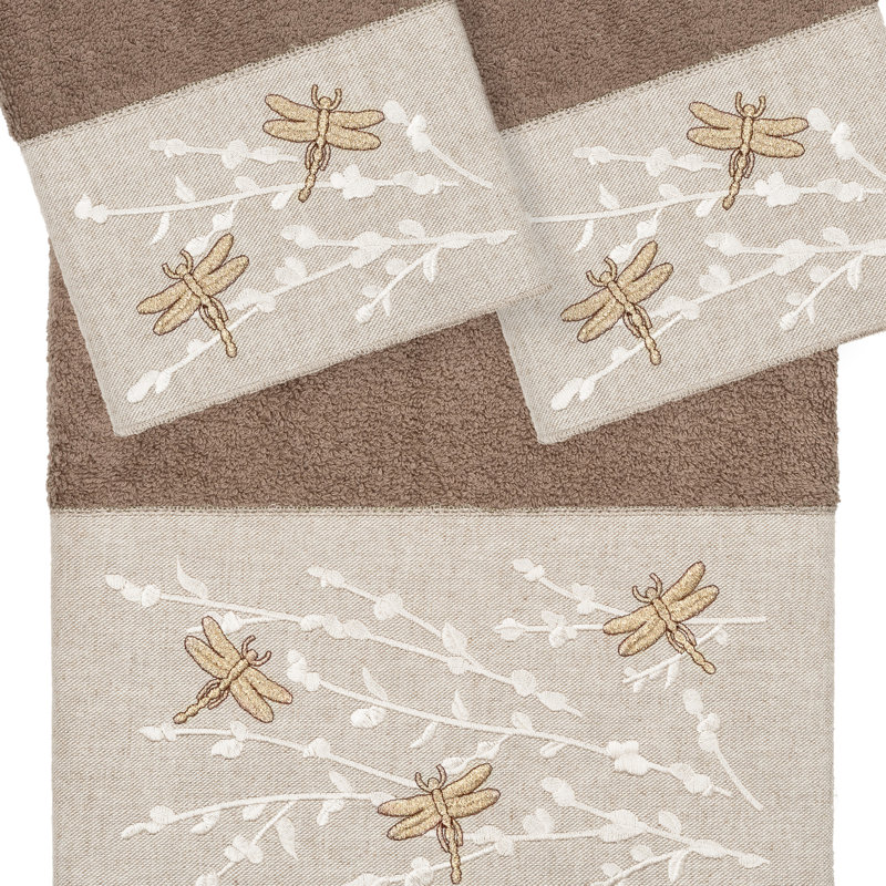 Braelyn 1BT2HT Towel Set 3 Piece Turkish Cotton Towel Set, Latte