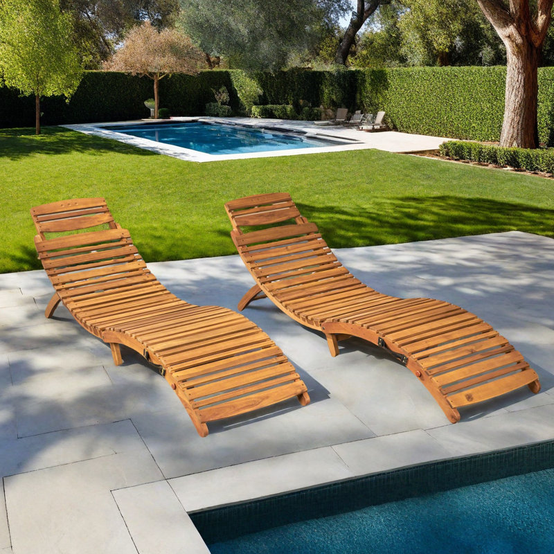 Armond 72.25" Long Foldable Acacia Chaise Lounge, Brown, 2