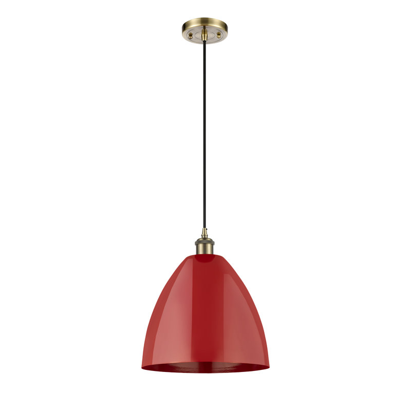 Luminaire suspendu conique 1 lumière, Laiton antique, H 14,75 po x l 12 po x P 12 po, Rouge