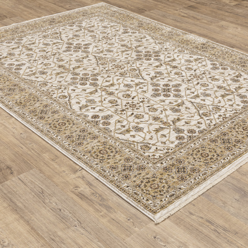 Tapis oriental ivoire / doré Atherine, Rectangle 6 pi 7 po x 9 pi 6 po