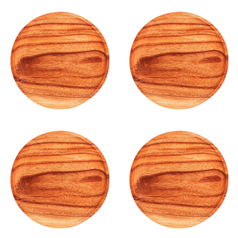 Ensemble de 4 assiettes rondes classiques en bois d'acacia
