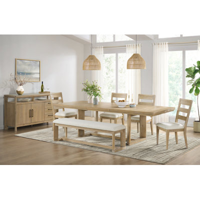 Ensemble de salle à manger à tréteaux en bois massif pour 6 personnes Ashal