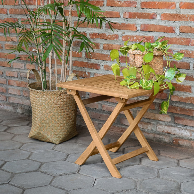 Solid Grade A Teak Outdoor Side Table, 18" Folding Accent End Table for Patio, Balcony & Indoor Use, Fully Assembled