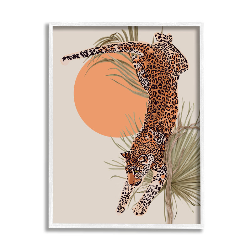 Feuille de palmier soleil orange, H 14 po x l 11 po, Giclée encadrée blanc bord de mer