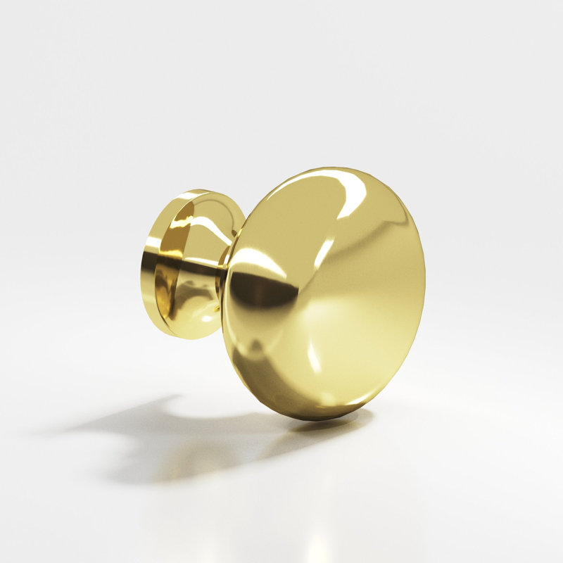 Round Cabinet Knob, Polished Brass, 1.25"