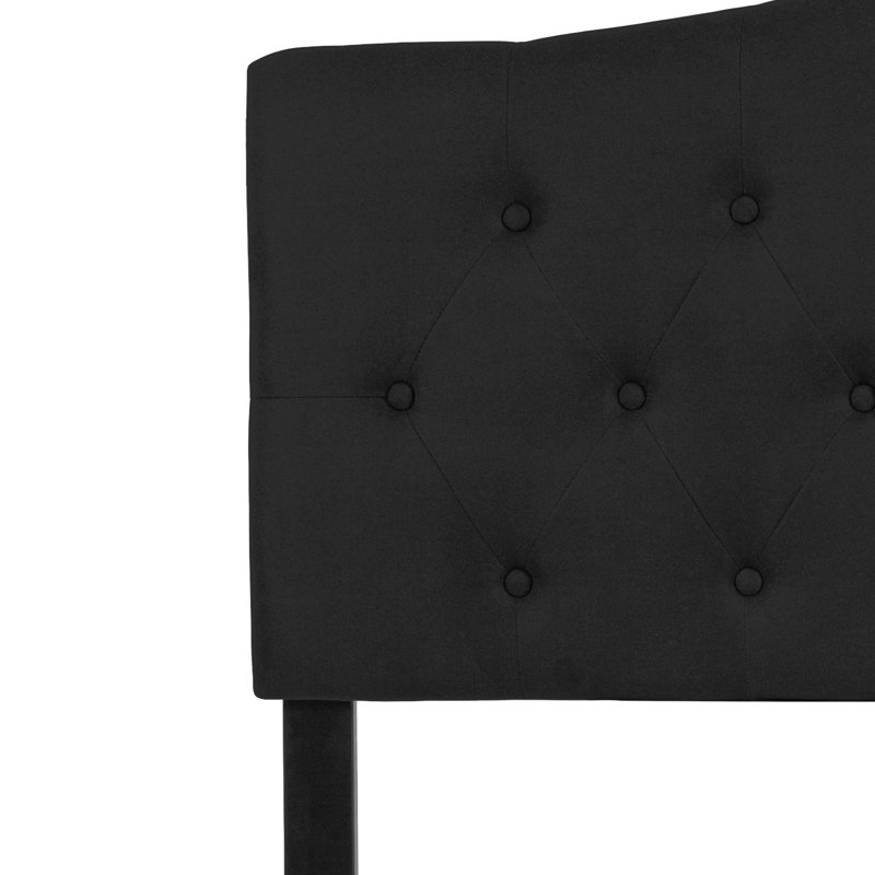Tête de lit tapissier arquée capitonnée à boutons Ciriaca, Noir, Double