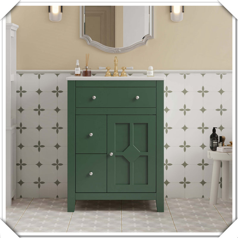Meuble-lavabo moderne avec tiroirs en céramique, Vert