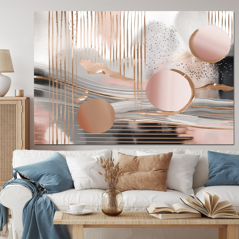 «Pink Rosegold Circle Chaos IV - Abstract Modern Shapes», art mural transitionnel