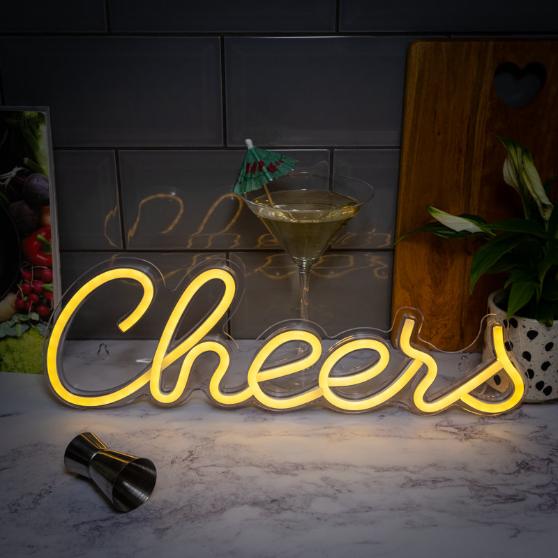 Trixes Cheers Neon Light Sign - Large LED Hanging Sign - Bright Yellow Bar Accessory